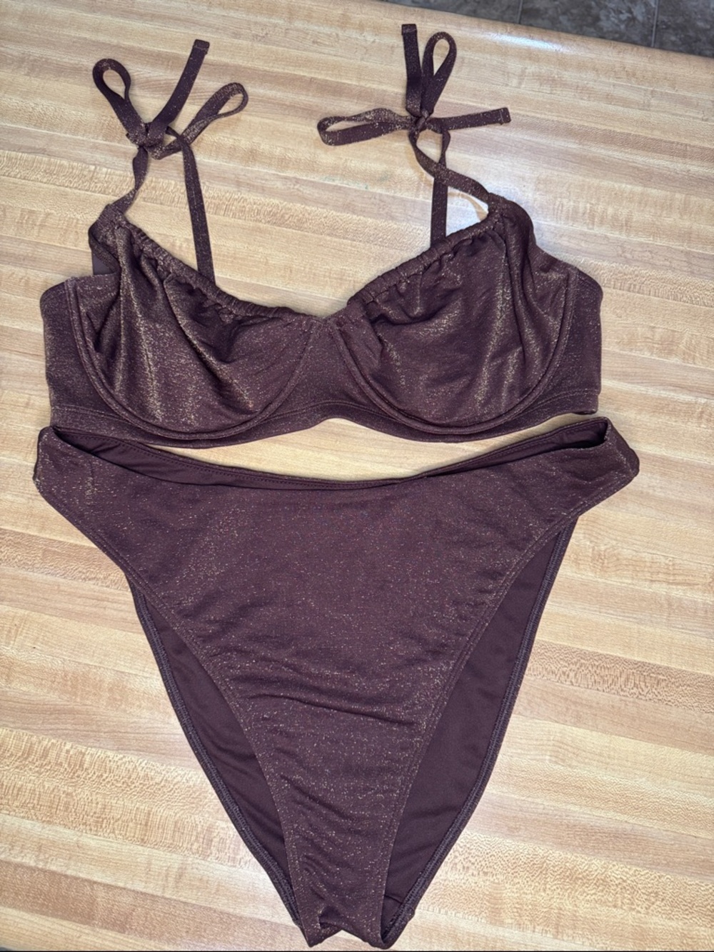 Abercrombie - Brown Shimmery Tie-Shoulder Bikini Set